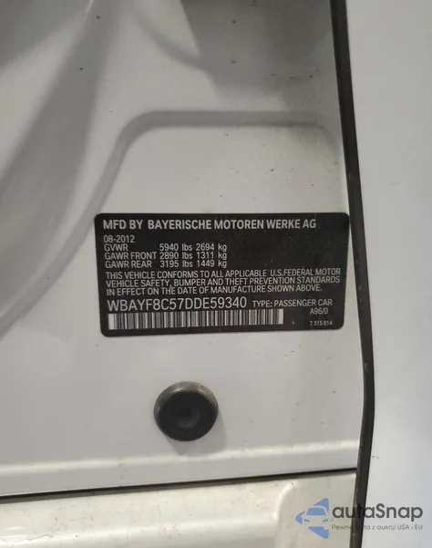 2013 BMW 750 Lxi from USA, damaged, VIN WBAYF8C57DDE59340